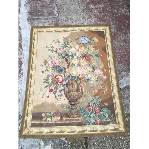 931 - A pair of 19th century wool work tapestries including neo-classical vase with flowers. Dimensions