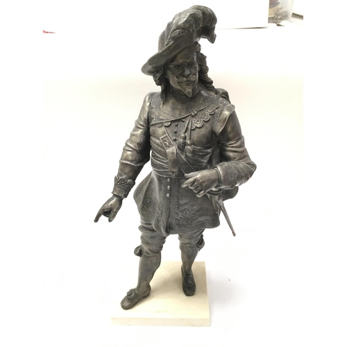 937 - A Spelter figure of a Cavalier on a marble base. 43cm tall. Postage category D