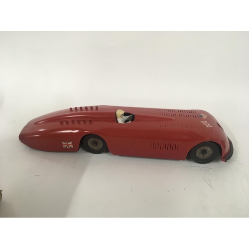 108 - A tinplate clockwork model by Kingsbury of the Sunbeam 1000HP landspeed record breaking jet powered ... 