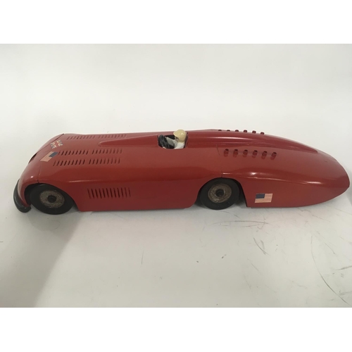 108 - A tinplate clockwork model by Kingsbury of the Sunbeam 1000HP landspeed record breaking jet powered ... 