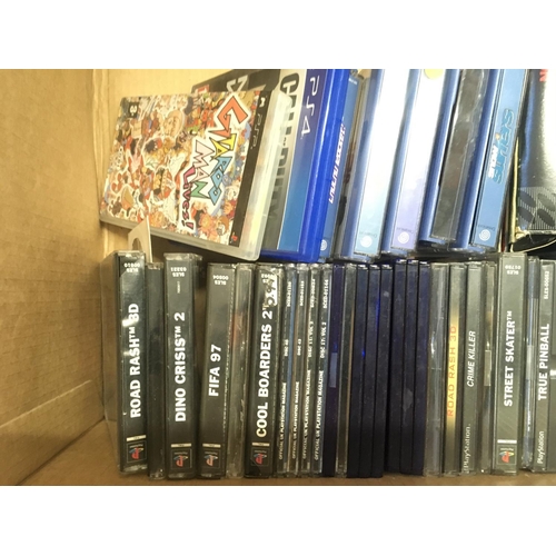 124 - A box containing various video games and consoles includes PSP..Sega..Nintendo. Some game boxes are ... 