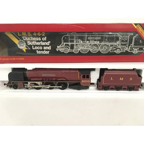 134 - 2x boxed Hornby model railway locomotives with tenders. R066 Duchess of Sutherland and R861 Evening ... 