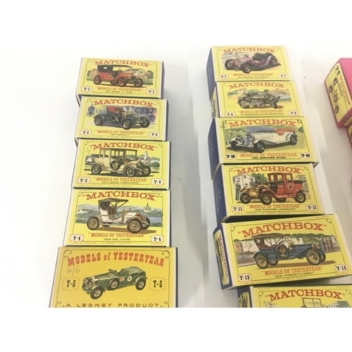 145 - A collection of 18 boxed diecast model cars by Matchbox from the MODELS OF YESTERYEAR and one Lledo ... 