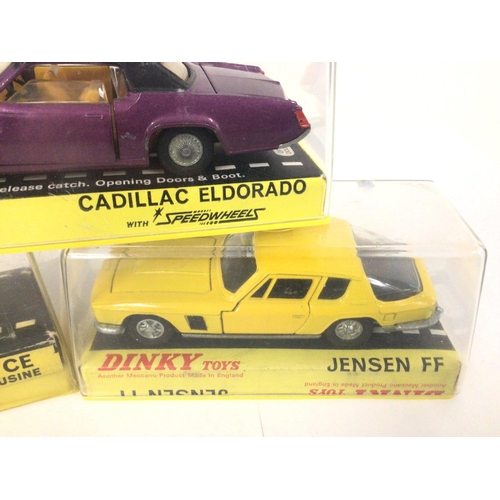 155 - A Boxed Dinky Cadillac Eldorado #175. A Jenson FF #188 and a Rolls-Royce Pantom V Limousine #152.