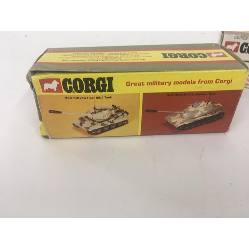 163 - 2x boxed Corgi diecast model tanks. 903 CHIEFTAIN TANK and 902 M60AI MEDIUM TANK