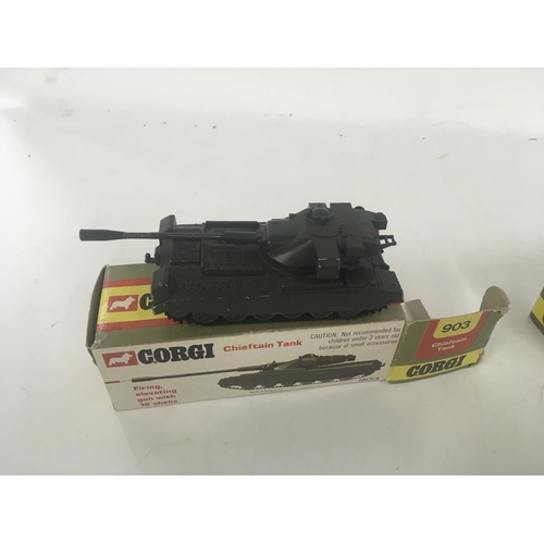 163 - 2x boxed Corgi diecast model tanks. 903 CHIEFTAIN TANK and 902 M60AI MEDIUM TANK