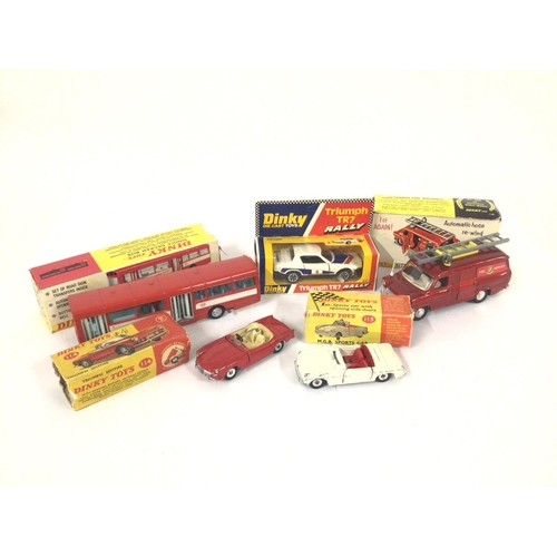 166 - Set Of Boxed Dinky Cars Triumph Spitfire #114 Single Decker Bus #283 M.G.B Sports Car #113 Triumph T... 