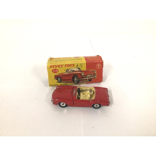 166 - Set Of Boxed Dinky Cars Triumph Spitfire #114 Single Decker Bus #283 M.G.B Sports Car #113 Triumph T... 