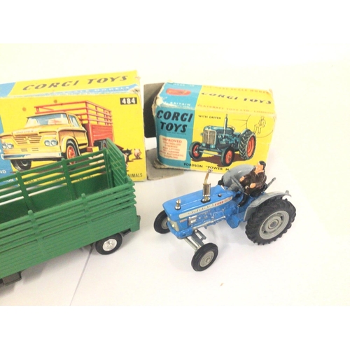 17 - A Boxed Corgi Bedford Tipper Truck #494. A Dodge Livestock Transporter (No Animals) #484 and a Fords... 