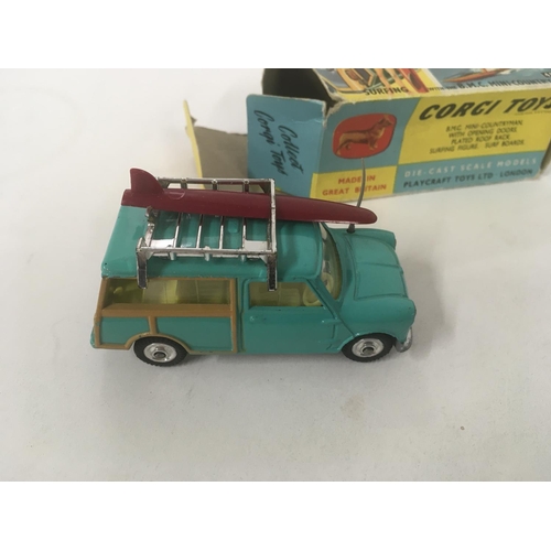 179 - Original boxed Corgi diecast model 485MINI COUNTRYMAN with surfboard missing figure. Crescent Toys G... 