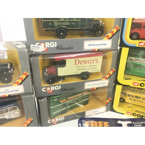 180 - A collection of Boxed Corgi diecast model vehicles including buses and vans.