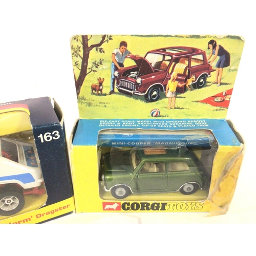 19 - A Boxed Corgi Glow-Worm Dragster #163 and a Mini Cooper Magnifique #334 Box Worn.