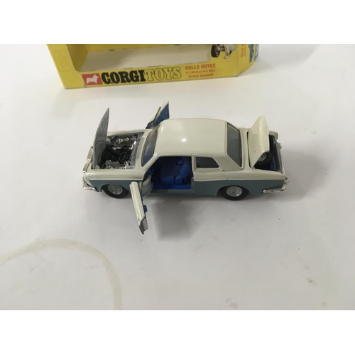 22 - Boxed Corgi diecast car 273. ROLLS ROYCE milliner Silver Shadow. GOLDEN JACKS take off wheels Torn b... 