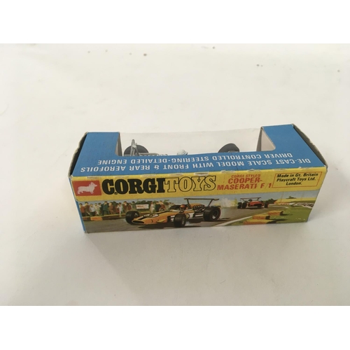 24 - Boxed Corgi diecast model car 159. COOPER MASERATI F1 in original box. Driver controlled steering.