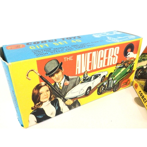 25 - A Boxed Corgi Gift Set #40, the Avengers John Steeds Vintage Bentley @ Emma Peels Lotus Elan S2. Onl... 