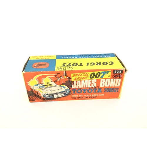 33 - A Boxed Corgi James Bond Toyota 2000GT #336. No Secret Instructions or Rockets. Pen marks on box.