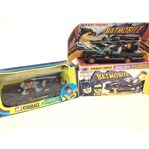 51 - 4 Boxed Corgi And Dinky Vehicles in Repro Boxes inc2 X Batmaobiles. A FAB 1 and a Monkeemobile.