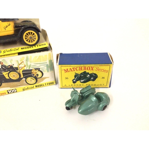 55 - A Boxed Dinky Gabriel Model T Ford And A Matchbox Motor Scooter And Sidecar.