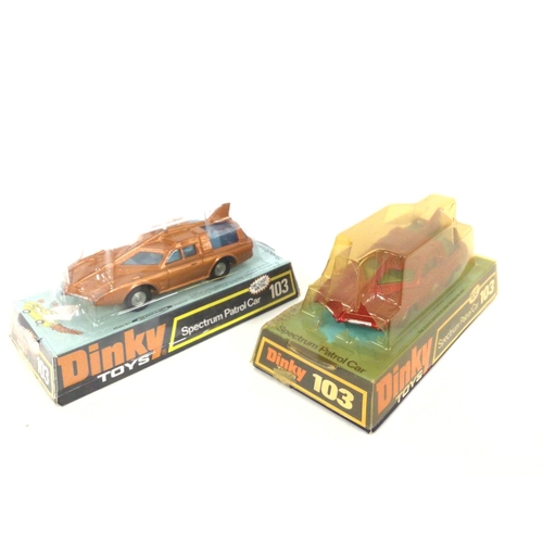 58 - 2 X Boxed Dinky Spectrum Patrol Cars. Both Cars are At Fault with chips and 1 has Aerial missing and... 