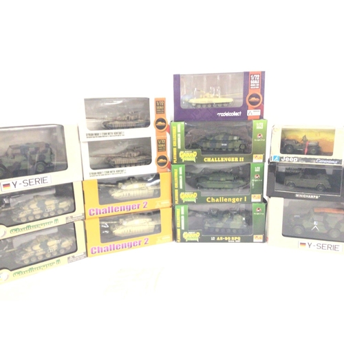 664 - A Collection of Boxed Diecast Tanks and Other Military Vehicles. Including MiniChamps. cararama. Mod... 