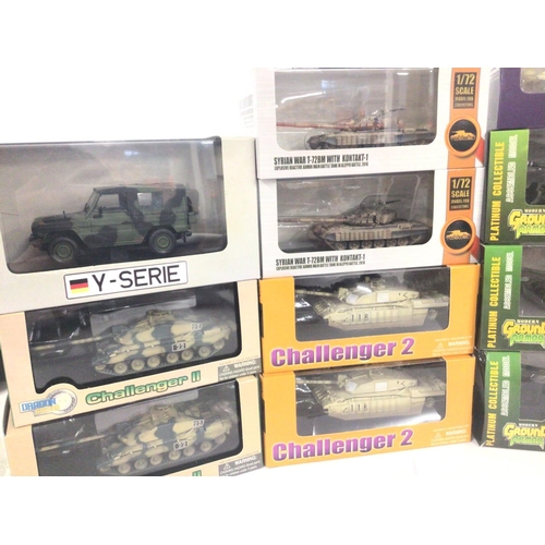 664 - A Collection of Boxed Diecast Tanks and Other Military Vehicles. Including MiniChamps. cararama. Mod... 