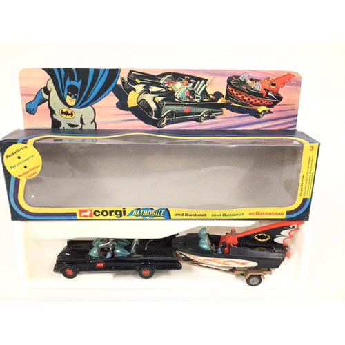 72 - A Boxed Corgi Batmobile and Batboat #3 in Repro box.