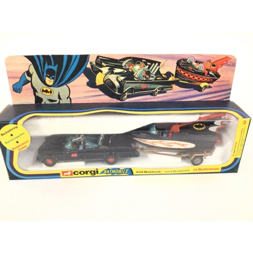 72 - A Boxed Corgi Batmobile and Batboat #3 in Repro box.