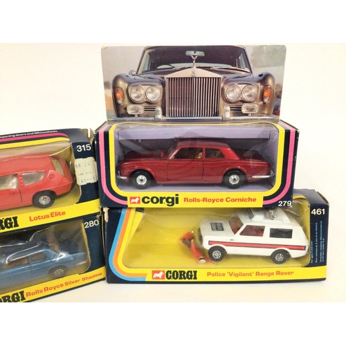 77 - 4 X Boxed Corgi Vehicles. A Lotus Elite #315. A Rolls Royce Silver Shadow #280. A Rolls Royce Cornic... 