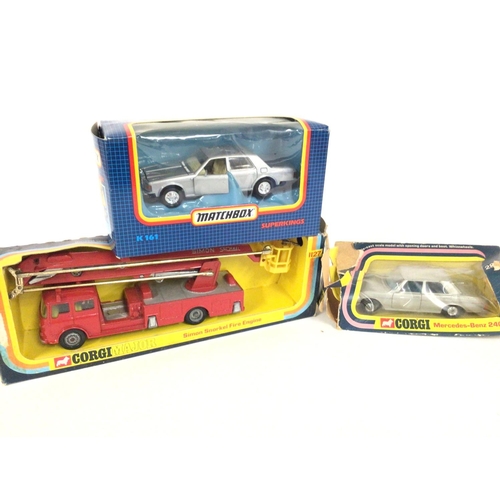 81 - A Boxed Matchbox Rolls Royce #K161. A Corgi Simon Snorkel Fire Engine #1127. A Corgi Mercedes-Benz 2... 