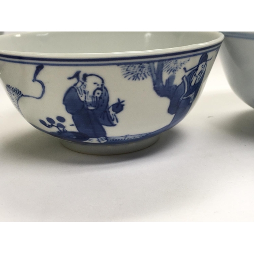 1016 - Five Chinese blue and white decorated with figures in landscape Three with no visible damage or rest... 