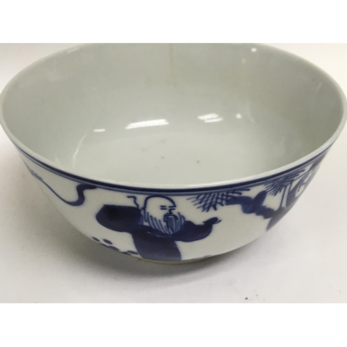 1016 - Five Chinese blue and white decorated with figures in landscape Three with no visible damage or rest... 