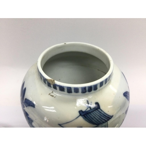 1034 - A blue and white vase decorate with images of pagodas, approx height 16.5cm, plus two blue and white... 