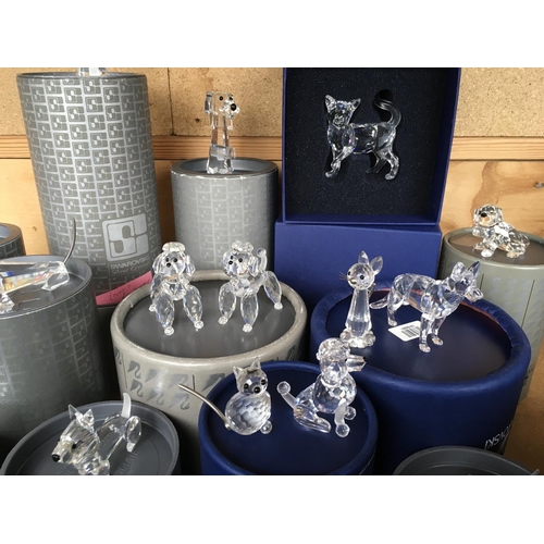 1106 - A large collection of boxed Swarovski Dog and Cat figures various including Poodles and seated cats ... 