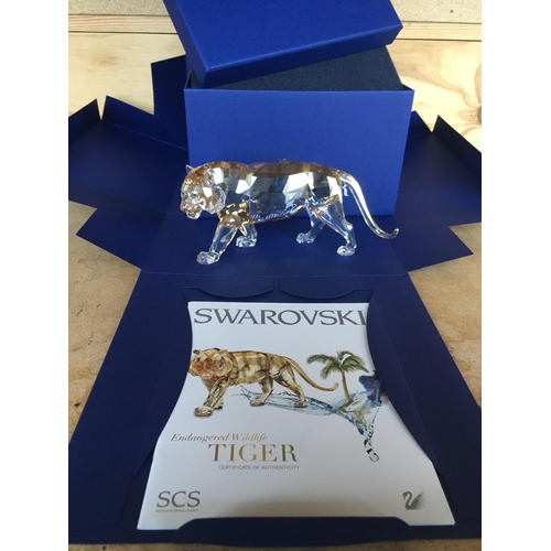 1112 - A Swarovski Tiger Figure from the Endangered Wildlife series. In fitted box with certificate of auth... 