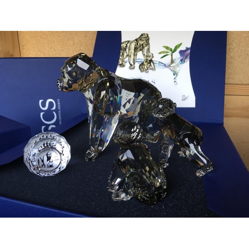 1119 - Three Swarovski Gorilla figures from the Engangered wildlife series in fitted boxes with certificate... 