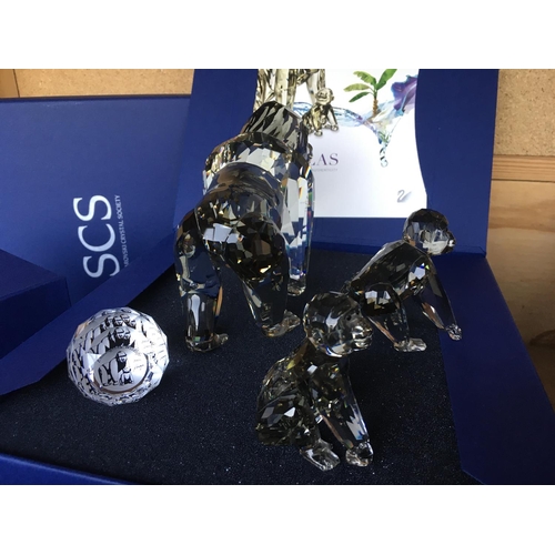 1119 - Three Swarovski Gorilla figures from the Engangered wildlife series in fitted boxes with certificate... 