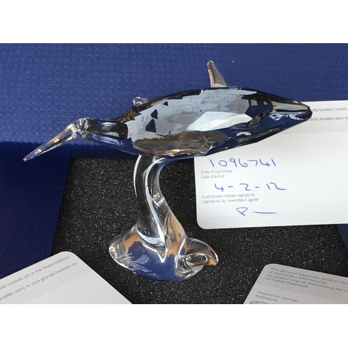 1122 - Four Swarovski animal figures including Cat, crocodile, blue whale and Kangaroo with Joey. All in fi... 