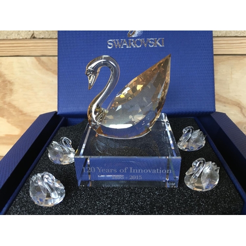 1126 - Swarovski swans collection including commemorative swan on base with 120 Years Of Innovation 1895-20... 