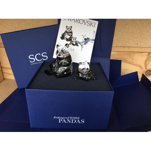 1128 - Swarovski Endangered Wildlife series - Panda mother and cub in fitted box with certificate of authen... 