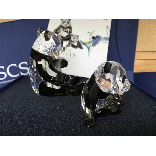 1128 - Swarovski Endangered Wildlife series - Panda mother and cub in fitted box with certificate of authen... 