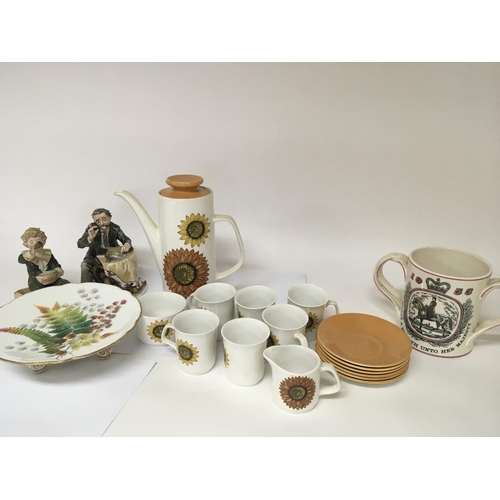 1170 - A mid 20th Century design Coffee set decorated with sunflower a 1953 Royal Doulton Courage and Compa... 