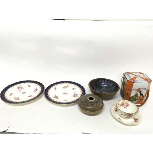 1185 - Assorted collection of ceramics including Coalport plates and studio pottery. Postage D. NO RESERVE