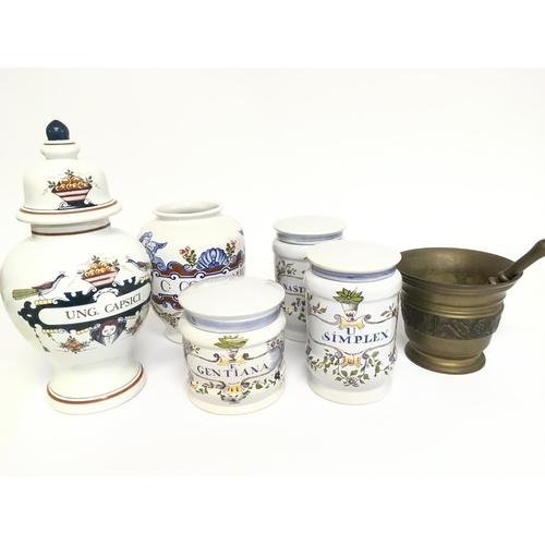 1260 - A Collection Of Apothecary Jars & Mortar And Pestle. CAT D