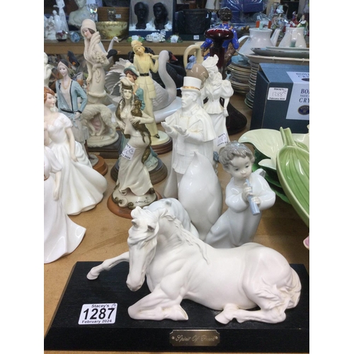 1287 - Seven ceramic figures comprising Lladro, Nao and others. Shipping category D.