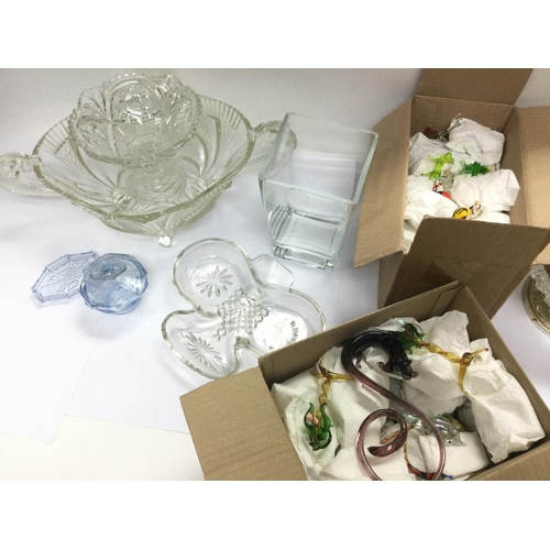 1295 - Two boxes of mixed glassware and blue and white ceramics. Shipping category D.