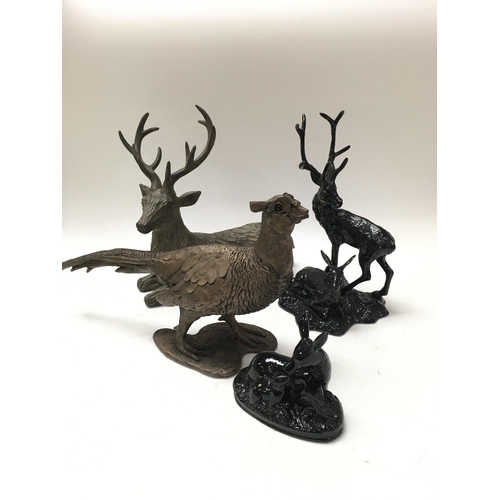 1380 - A collection of stag ornaments including candle holder, plates, butter dish. CAT D