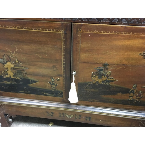 1420 - A W H Barnes gramophone fitted in a mahogany Chinese lacquer chinoiserie case .- NO RESERVE