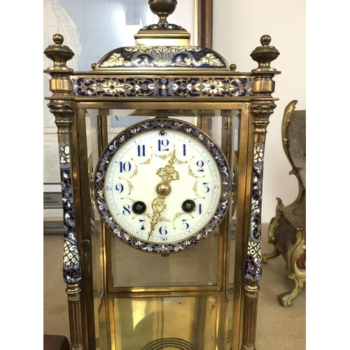 1478 - A french 4 glass mantle clock with enamel decoration with circle dial with Arabic numerals. Sticking... 