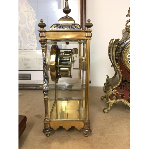 1478 - A french 4 glass mantle clock with enamel decoration with circle dial with Arabic numerals. Sticking... 