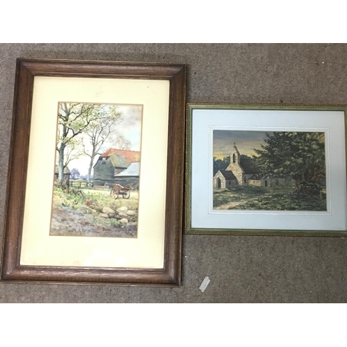 1602 - Two framed watercolours of rural views. Frame dimensions 35.5x43.5cm & 26x33cm Postage category D- N... 